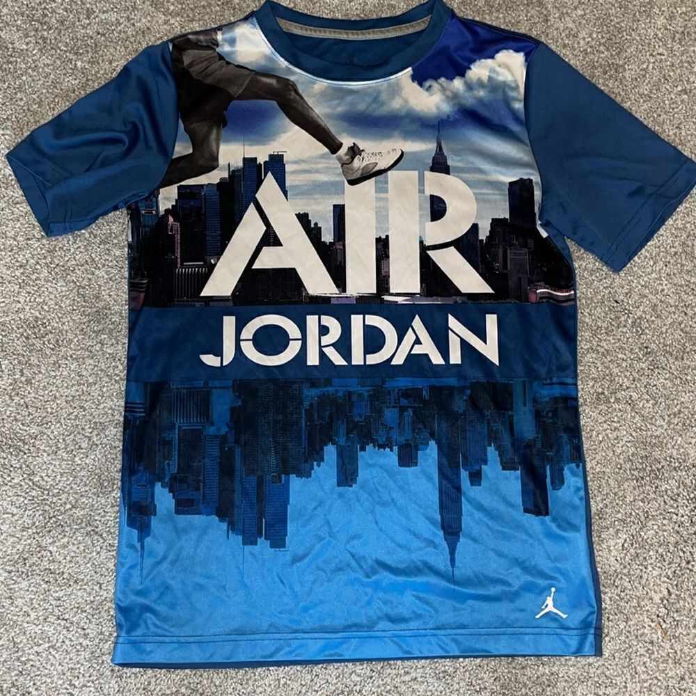 Blue New York City Print Air Jordan swingman basketball t shirt XL youth kids
